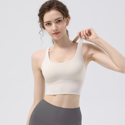 浪莎（LangSha）高强度运动内衣女防震防下垂大胸瑜伽背心一体式跑步训练健身文胸 奶杏色 2XL