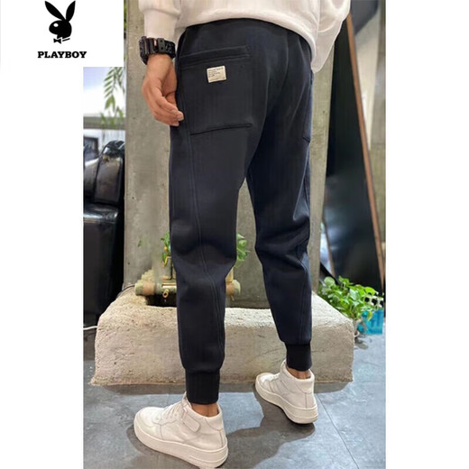 Playboy plus velvet pants men's winter thickened casual pants loose sports pants Internet celebrity trend anklet harem pants gray warm plus velvet M _ 90-110Jin Jin equals 0.5 kg