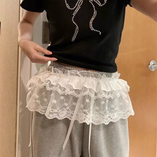 Lubo lace fungus shorts butt curtain for women spring and summer all-match lace apron curtain leggings hot girl lace skirt white lace small butt curtain 1 piece