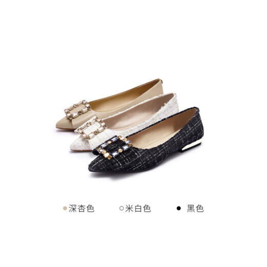 莱尔斯丹（le saunda）新款时尚优雅钻扣尖头浅口纯色单鞋女鞋14701 4M深杏色 BEK 35