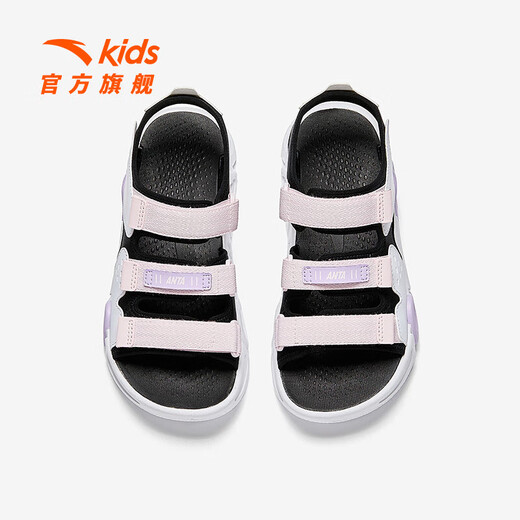 ANTA (ANTA) children's sandals, men's and women's shoes, 2026 spring new spring Velcro children's open-toe Lingbo arch beach shoes, girls black/clear water powder/ANTA white-9 36