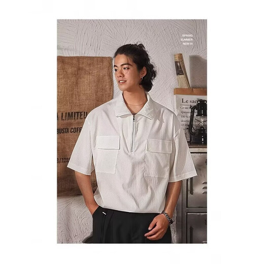 短袖T恤男polo衫感夏季潮流日系复古宽松美式有领半袖 白色 C675潮协会 2XL