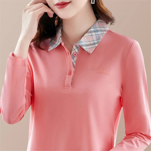 Yuman high-end cotton long-sleeved T-shirt for women in spring and autumn new middle-aged mother loose Polo shirt with versatile loose T-shirt for women 1355 purple 4XL 140-150Jin [Jin equals 0.5 kg]