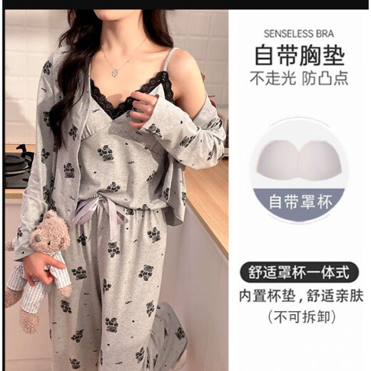 Gemmes colorées printemps et automne à suspension sexy pyjamas trois pièces mignon style princesse grande taille vêtements mate