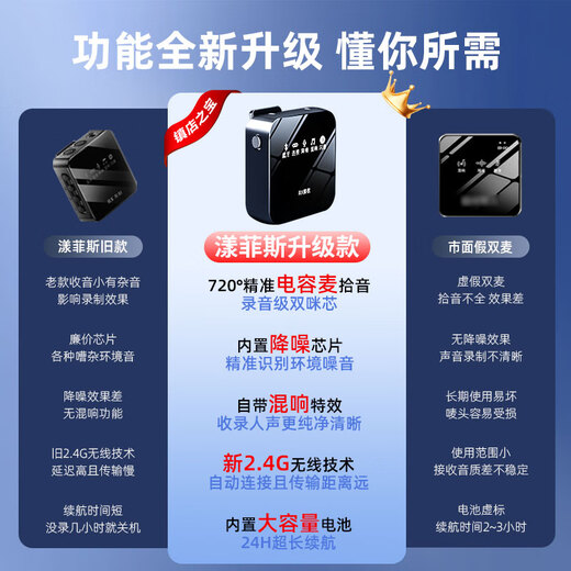 Yangfeisi Radio 0 Negative Reviews Wireless Lavalier Microphone Anchor Live Recording Equipment Outdoor Douyin K Song Radio Microphone Professional Noise Reduction Microphone Mobile Phone Computer Camera One to Two