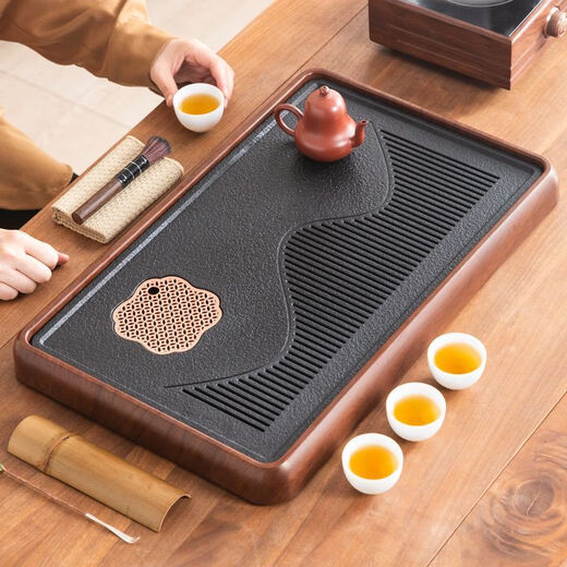 Tea tray for home use 2025 new imitation black gold stone office small tea set tea set drain dry tea tea tray medium long rhyme tea tray 45x28cm