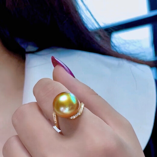 DL 1998 Fat Donglai same model South Sea gold pearl ring Philippine gold beads natural l thick gold seawater pearl 18K gold inlaid Tian | natural South Sea gold pearl ring 12mm
