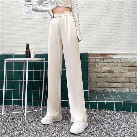 Pu Shui Fang Fang Pantalones De Pierna Ancha Drapeados De Estilo Coreano Que Adelgazan Los Pantalones De Traje De Cintura Alta para Mujer Pantalones Casuales 1047# Negro S