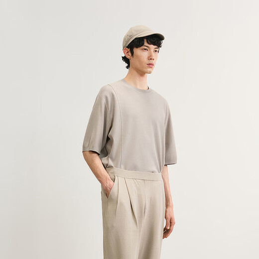 速写男装2025春新品纯色基础合体针织衫短袖圆领休闲简约9P2312380 047米灰 M