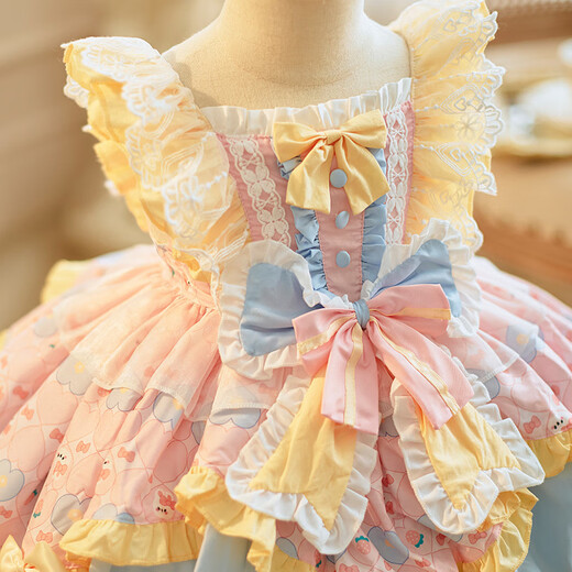 Ge Sufan children's clothing girls' Lolita princess dress first birthday dress baby performance children's fluffy dress fashionable pink 552 pink yellow 90