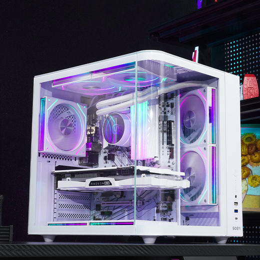 Shuoyi Kunpeng CH2+ CH3+ Desktop-Computer ATX-Hauptgehäuse, weiße Seite, transparentes gebogenes Glas, Meerblick, Raum, kleine Größe, Gehäusegehäuse, Spiel, E-Sport, 240 Wasserkühlung, gebogenes Glas, Kunpeng CH2+ weiß