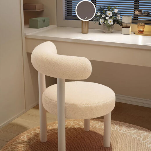 Pupan internet celebrity makeup stool bedroom sherpa white dressing stool chair dressing table cloakroom makeup chair manicure chair white sherpa white painted legs removable and washable
