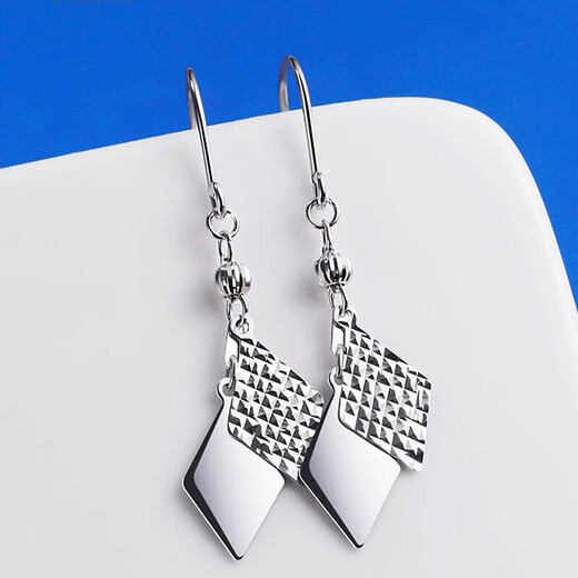 Dirholl platinum rhombus earrings for women, long tassel pattern, geometric ear hook jewelry, Valentine's Day birthday gift for girls, please contact customer service for custom engraving/writing of greeting cards.