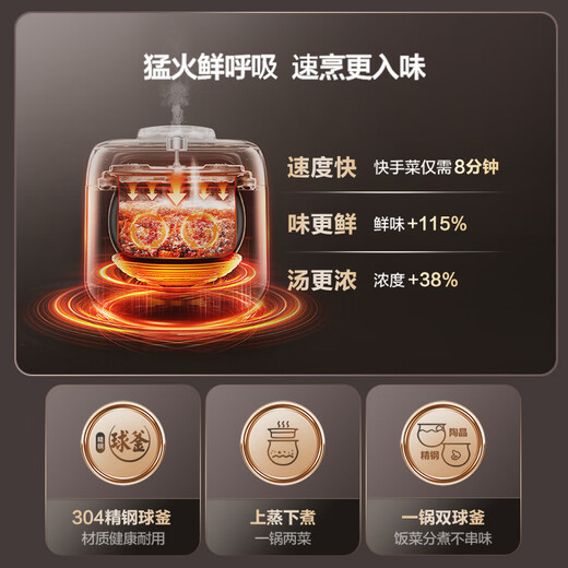 SUPOR National Subsidy IH Fresh Breathing Electric Pressure Cooker 5L 2200W Fierce Fire 0 Coating Spherical Kettle 8min Quick Dish Intelligent Rice Cooker Pressure Cooker SY-50FH5998Q