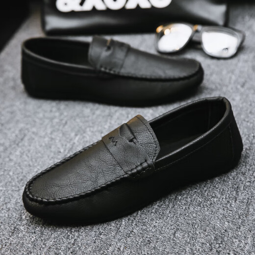 Red Dragonfly Frühling atmungsaktiv vielseitig bequemer lässiger Lederschuhe Britische trendige Herrenschuhe 2025 Anti-Rutsch-Faulenschuhe D829 Black 39