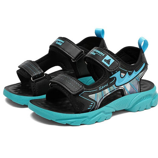 Children's shoes 6-12 years old, summer breathable sandals, boys' students' beach shoes, lightweight and handsome, new style, non-slip and wear-resistant, 1901 black gray, size 34/inner length 217cm