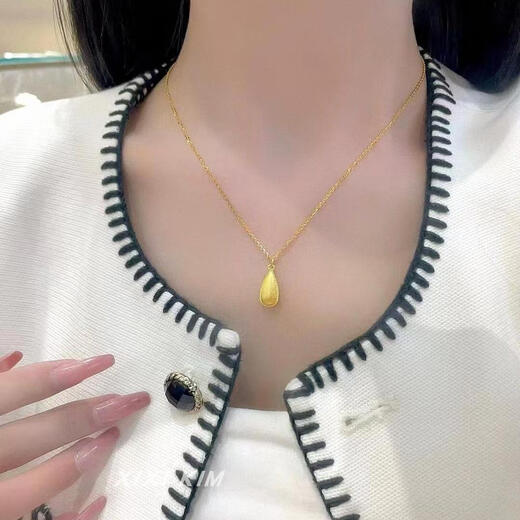 Red shadow gilt water drop necklace for women 18k gold plated brushed love pendant silver clavicle chain retro light luxury new Chinese style niche gilt water drop necklace