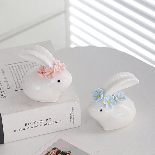 Ceramic decoration rabbit small ornaments home cute creative living room showcase office desk tea pet zodiac crafts pinch flower bunny blue