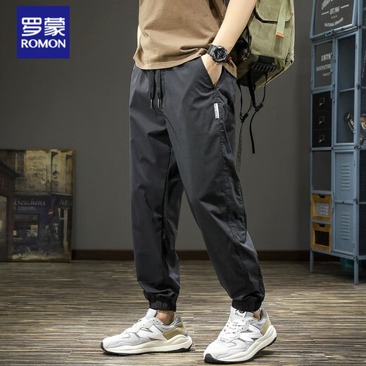 ROMON Spring and Autumn 2025 Workwear Men's Casual Pants Loose Quick-Drying Sports Pants New Harem Charge Leg Pants Men Black Autumn and Winter Style L Recommended Weight 130-150Jin Jin is equal to 0.5 kg