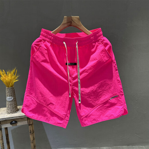 常缕竺美式高街风速干短裤男夏季薄款多巴胺运动五分裤百搭休闲沙滩裤子 9227休闲裤-玫瑰粉 33 (145-155斤)