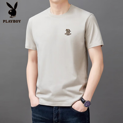 Playboy (PLAYBOY) brand pure cotton short-sleeved T-shirt for men's summer new fashion breathable round neck solid color half-sleeved versatile trendy T-shirt 9922 white M 165 suggestion 95-120Jin [Jin equals 0.5 kg]