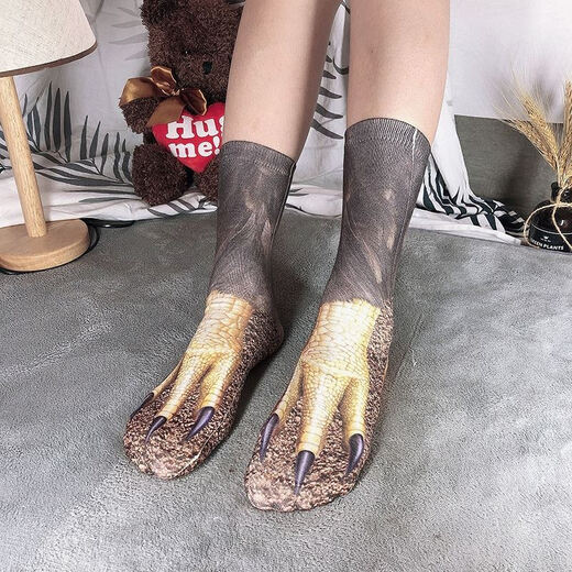 Minghuitong Funny Socks 3D Animal Foot Print Socks Animal Print Creative Funny Adults and Children Personalized Cat and Dog Chicken Paw Socks Leopard Print One Size Adult 40cm Individually Packaged