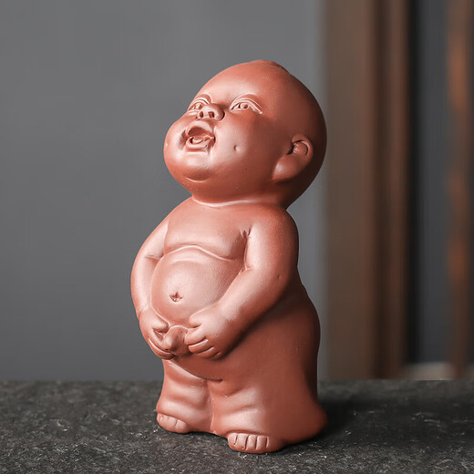 Ensa purple clay tea urinating boy tea tray accessories ornaments handmade can raise squirting children tea children fun small peeing boy looking up to the sky