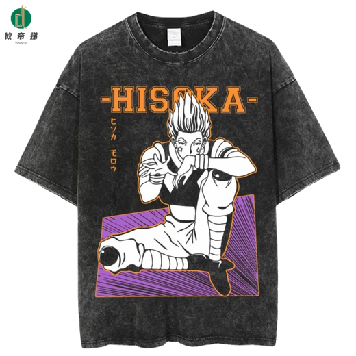 攸帝娣原宿嘻哈街头棉T恤水洗复古日本动漫全职猎人Hunter x Hunter潮 B1343水洗黑 S
