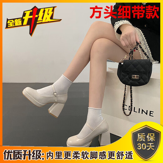 
Ruan Dai (RUANDAI) Mary Zhen women's shoes thick heel waterproof platform thick sole to enhance the temperament of Japanese hot girls French single shoes women's small leather 15907 black round head thick belt [9cm] 34