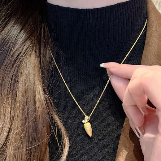 IosnIOSN jewelry 5D point diamond gold pendant for women 999 pure gold inlaid with small cute carrot hollow pendant single pendant with moissanite 22*7.5mm 1.1g