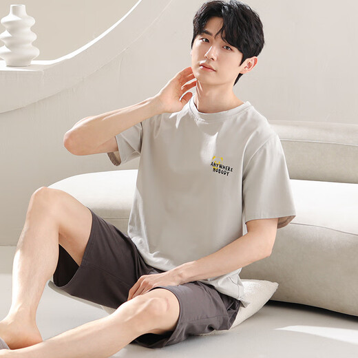 Red bean modal pajamas men's summer short-sleeved large size 2024 new ice silk home clothes suit can be worn outside in summer y9712 L