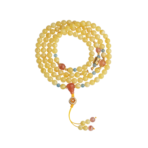 Potala Palace Beeswax Aquamarine Baonan Red 108 Beads Multi-treasure Agate Necklace Bracelet for Men and Women as a Birthday Gift for Girlfriend