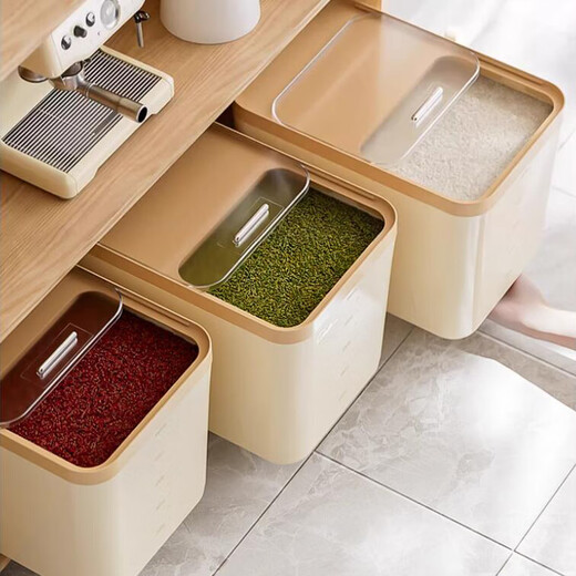 Axco 2026 new rice bucket household insect-proof and moisture-proof sealed flour storage tank container rice box rice tank storage box thickened upgraded light luxury white 30Jin Jin equals 0.5 kg
