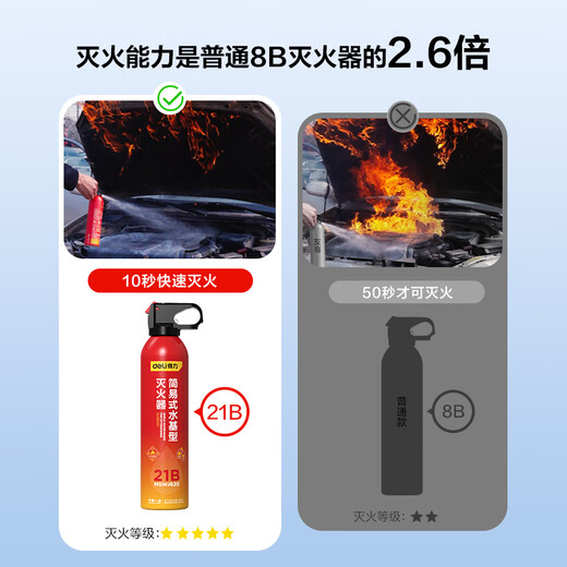 Deli 21B car fire extinguisher water-based fire extinguisher 21b car home fire 3C certified environmental protection 620ml