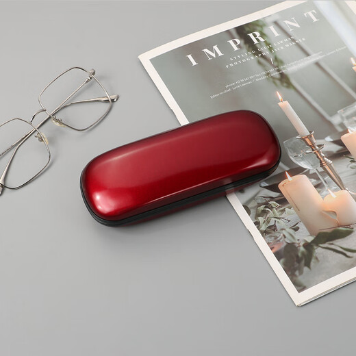 眼镜盒高级感简约拼色便携抗压女式男款轻便儿童眼睛墨镜收纳盒 枣红色送镜布