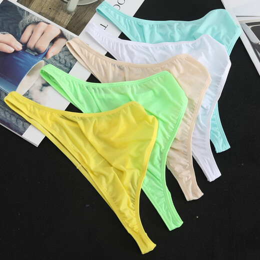 New ice silk underwear men's triangle thong low-waist fashion solid color sexy ultra-thin men's summer underwear thin 2-pack coffee + black XL
