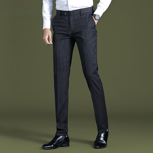 
GY goldlion striped trousers for men's new slim fit small straight stretch draped pants summer business casual pants 9902-striped gray [thick style] One size 30 two feet three