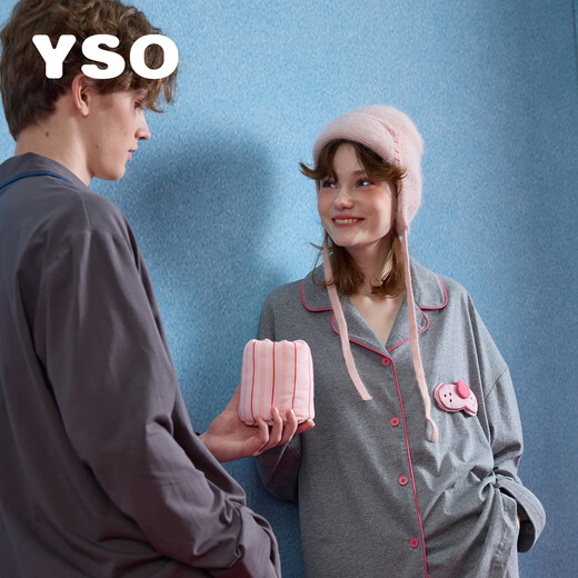 YSO Cool Cat Series Pajamas for Women Spring and Autumn Couple Set Gift Dark Gray Men's Set XL