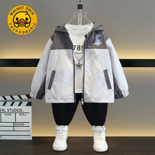 G.DUCKKIDS Little Dinosaur Jacket Boys New Trendy Brand Thin Children's Jacket Gray (Tip-footed Dragon Style) 100