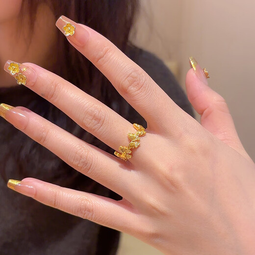 Sea Rover gold dot diamond butterfly ring women's new pure gold 999 niche design ring Valentine's Day gift for girlfriend Gold small crooked butterfly ring 10-11# gold weight about 1.95g