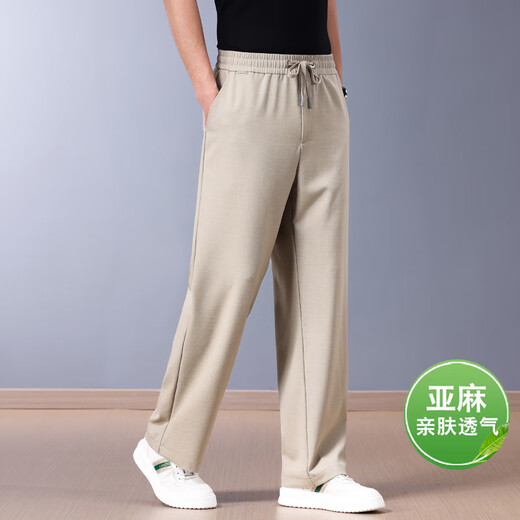 Walker Shop High-End-Marken-Sommer-dünne Freizeithose für Herren, ausgewähltes Leinen, hautfreundlich und atmungsaktiv, lockere, gerade Sporthose für Herren, Khaki 3XL