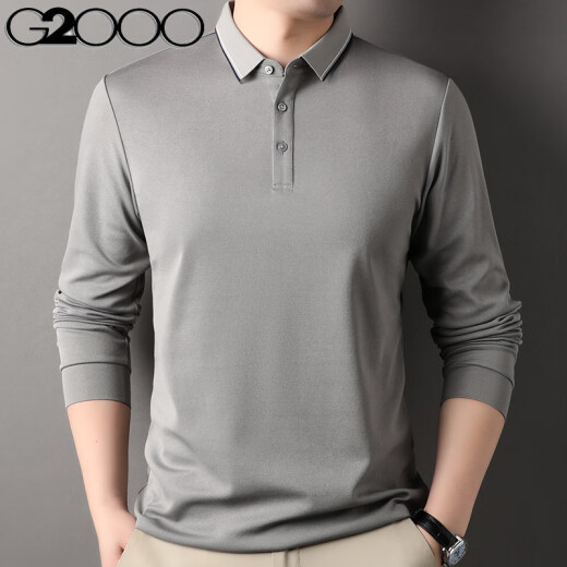 
G2000 men's long-sleeved T-shirt for spring and autumn new style of middle-aged and young people's mulberry silk solid color T-shirt casual silk polo shirt Navy blue 7036 M170 size equal size