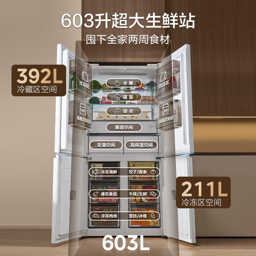 Midea Xiong Dundun series 603 dual system flat screen fully embedded Max ultra-clean sterilization cross four-door first-level frost-free state-subsidized household refrigerator BCD-603WUSPZM (E)