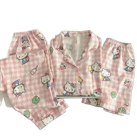 Jingpufei Hellokitty kurzärmeligte Pyjamas für Frauen im Frühlings- und Sommerwolken-Baumwoll-Drei-teilige Heimkleidung Yunduo Cotton-9906# Star Puppy PUPPE DRÜCK SET M [Vorschlag 75-100jin [Jin gleich 0,5 kg]]