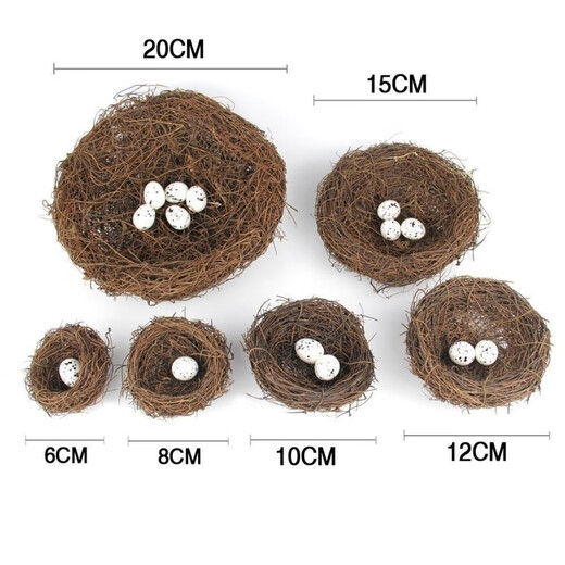 Runhuanian simulated bird's nest handmade rattan woven bird's nest egg small bird straw woven bird's nest birdcage decorative ornaments photo props 5 white simulated bird eggs