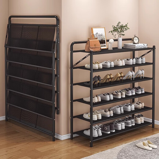 Yimo Shoe Rack Home Iron Art Multi-layer Installation-free Foldable Simple Shoe Cabinet Home Storage Rack Black Five Layers 90