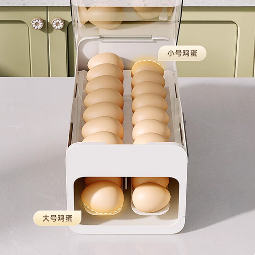 Home KATEI STORY Japanese refrigerator egg storage box drawer-type egg box refrigerator food-grade crisper rolling egg storage device ivory white 1 piece double layer can be timed to keep fresh
