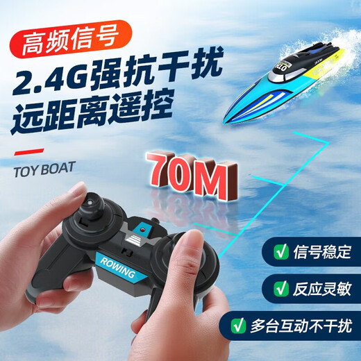 Laichang German brand children's remote control boat speedboat electric high-speed racing boat water toy boat for adults to launch into the water for boys 30cm extra large blue dual-electric + waterproof