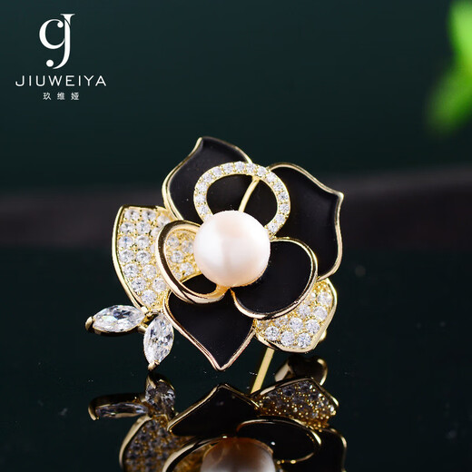 Jovia Camellia Brooch Women's High-end Freshwater Pearl Corsage Anti-exposure Pin Scarf Buckle for Mother's Birthday Gift Camellia Brooch Gift Box White