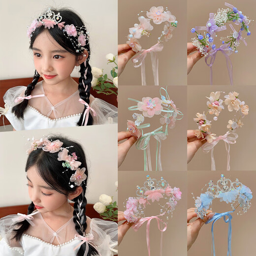 Muyu Fairy Garland Headband Children's Flower Ribbon Accessories Girls Hair Accessories Non-Slip No Hair Damage Headband Little Girls Garland Pink Flower Crown One Pack